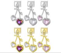 Cherry Heart CZ Dangle Italian Charms (Silver & Gold)