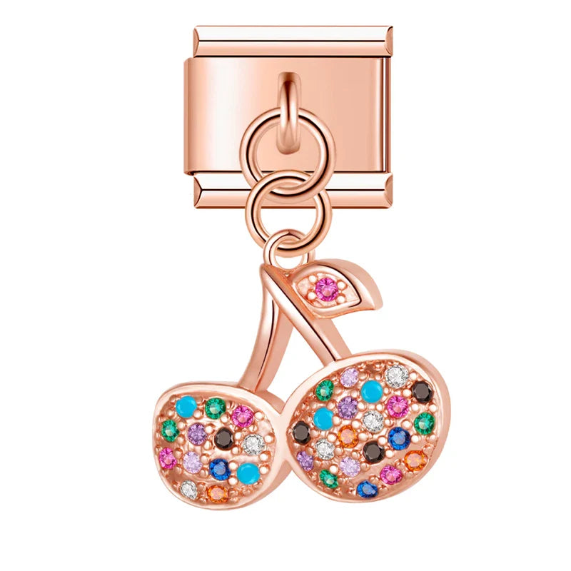 Cherry Watermelon Key Dazzling Charms – cherry cz charm in rose gold, Italian charm bracelet charm by Charmtastic