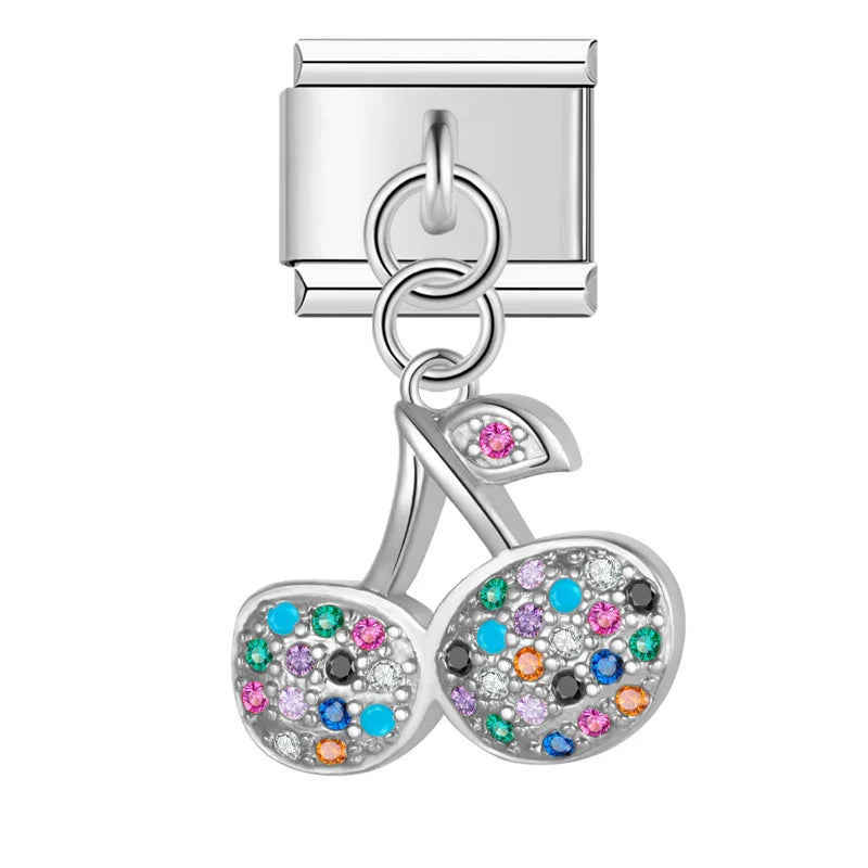 Cherry Watermelon Key Dazzling Charms – cherry cz charm in silver, Italian charm bracelet charm by Charmtastic