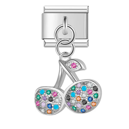 Cherry Watermelon Key Dazzling Charms – cherry cz charm in silver, Italian charm bracelet charm by Charmtastic