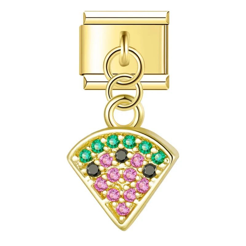 Cherry Watermelon Key Dazzling Charms – watermelon slice cz charm in gold, Italian charm bracelet charm by Charmtastic
