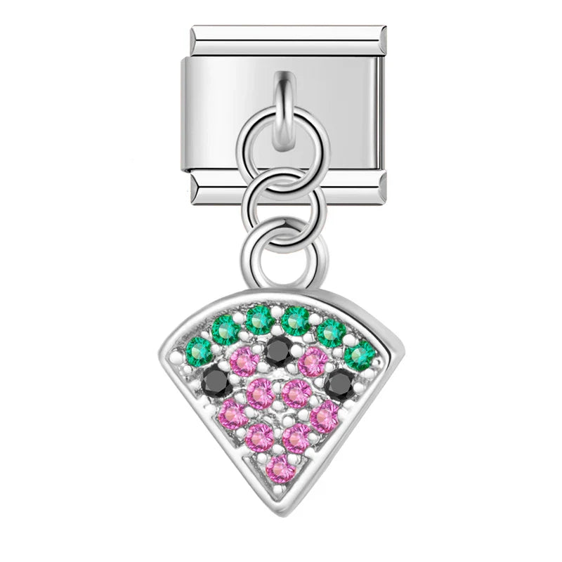 Cherry Watermelon Key Dazzling Charms – watermelon slice cz charm in silver, Italian charm bracelet charm by Charmtastic