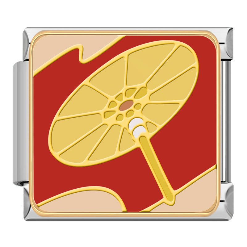 Chinese Heritage & Cultural Symbols Charms Tai Chi Kite – gold Chinese parasol enamel charm on red background, Italian charm bracelet charm by Charmtastic