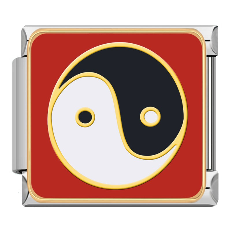 Chinese Heritage & Cultural Symbols Charms Tai Chi Kite – Yin Yang symbol enamel charm in black and white on red background, Italian charm bracelet charm by Charmtastic
