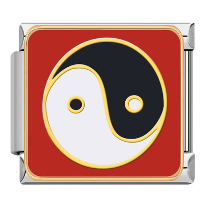 Chinese Heritage & Cultural Symbols Charms Tai Chi Kite – Yin Yang symbol enamel charm in black and white on red background, Italian charm bracelet charm by Charmtastic