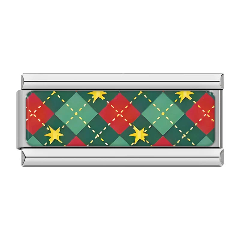 Argyle plaid Christmas double Italian charm, by Charmtastic