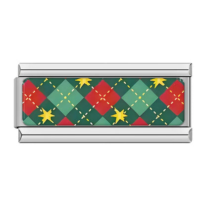 Argyle plaid Christmas double Italian charm, by Charmtastic