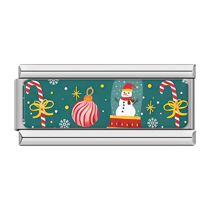 Ornaments and snowman Christmas double Italian charm, by Charmtastic