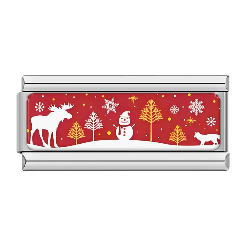 Reindeer snow scene Christmas double Italian charm, by Charmtastic