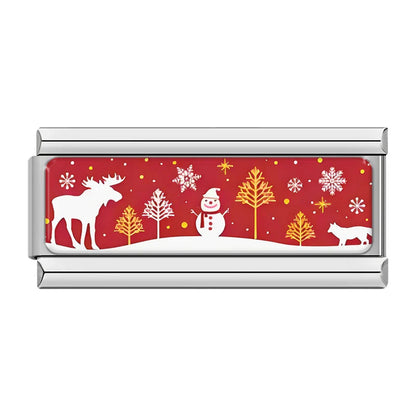 Reindeer snow scene Christmas double Italian charm, by Charmtastic