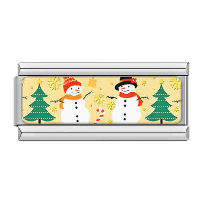 Snowmen and trees Christmas double Italian charm, by Charmtastic