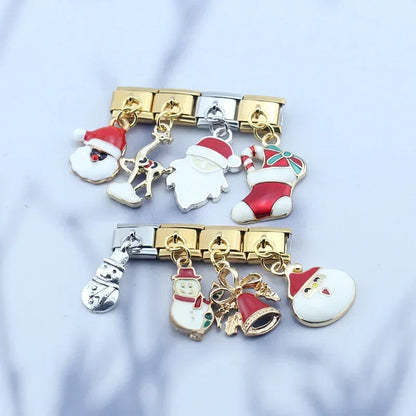 Christmas themed Tree Snowman Deer Santa Claus silver&gold – Christmas charm bracelet styled with Santa, reindeer, and stocking charms, Italian charm bracelet by Charmtastic