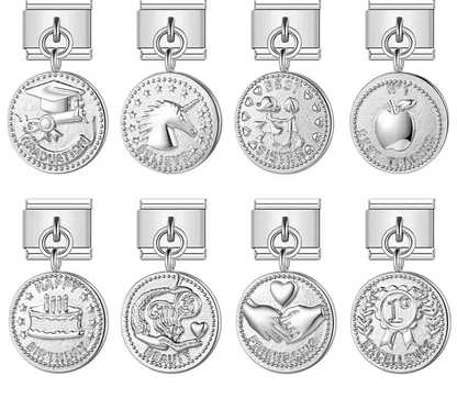 The Round Silver Milestone Medallion Dangle Charm