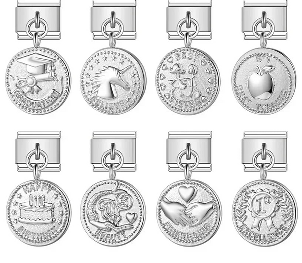 The Round Silver Milestone Medallion Dangle Charm