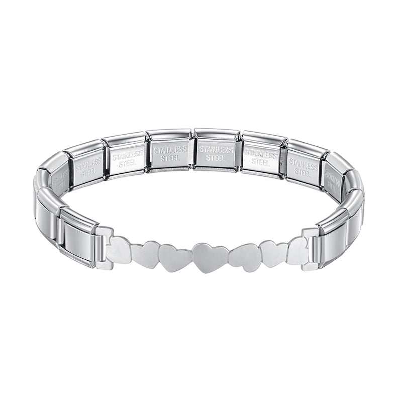 Classic Silver Centerpiece Italian Bracelet – connected hearts cutout centerpiece Italian charm bracelet, by Charmtastic