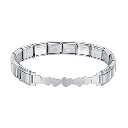 Classic Silver Centerpiece Italian Bracelet – connected hearts cutout centerpiece Italian charm bracelet, by Charmtastic