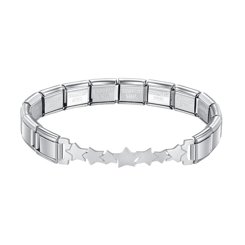 Classic Silver Centerpiece Italian Bracelet – star cutout centerpiece Italian charm bracelet, by Charmtastic
