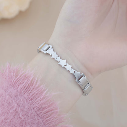Classic Silver Centerpiece Italian Bracelet – star cutout centerpiece Italian charm bracelet worn on wrist, by Charmtastic