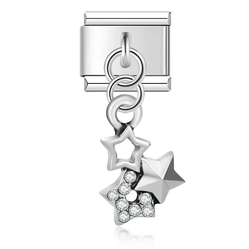 Clear rhinestone star cluster dangle Italian charm, by Charmtastic