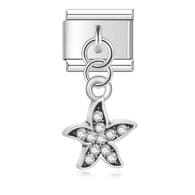 Clear rhinestone starfish dangle Italian charm, by Charmtastic