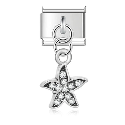 Clear rhinestone starfish dangle Italian charm, by Charmtastic