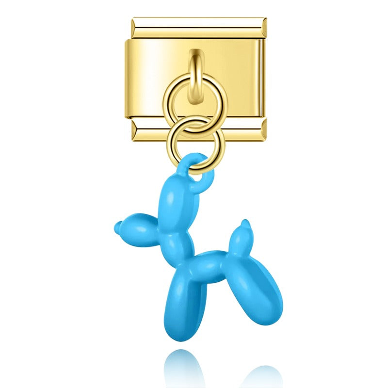 Colorful Balloon Dog Gold – gold balloon dog charm with blue enamel finish, Italian charm bracelet charm by Charmtastic