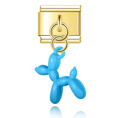 Colorful Balloon Dog Gold – gold balloon dog charm with blue enamel finish, Italian charm bracelet charm by Charmtastic