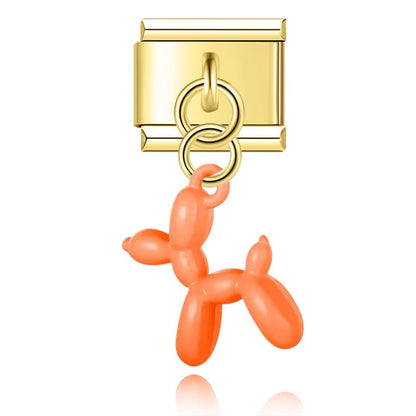 Colorful Balloon Dog Gold – gold balloon dog charm with orange enamel finish, Italian charm bracelet charm by Charmtastic