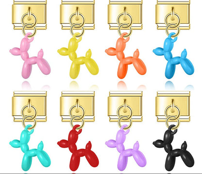 Colorful Balloon Dog Gold – gold balloon dog charm in assorted enamel colors, Italian charm bracelet charms by Charmtastic