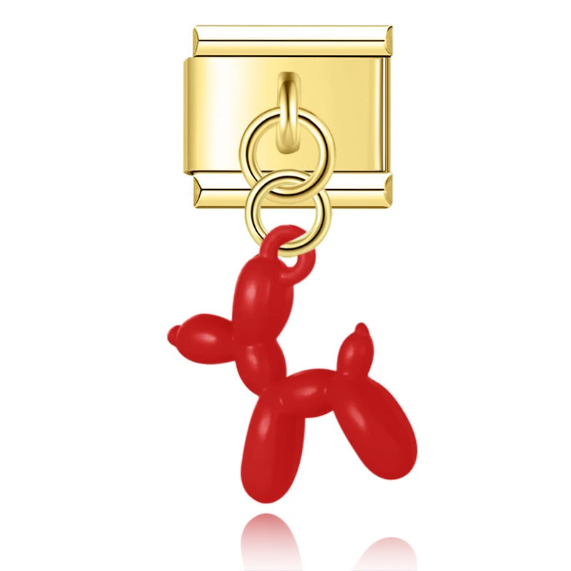 Colorful Balloon Dog Gold – gold balloon dog charm with red enamel finish, Italian charm bracelet charm by Charmtastic