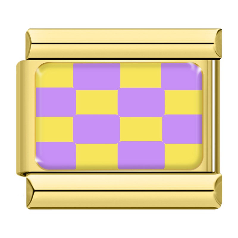 Colorful Checkerboard Pattern Italian Charms – purple and yellow checkerboard pattern enamel charm in gold frame, Italian charm bracelet charm by Charmtastic