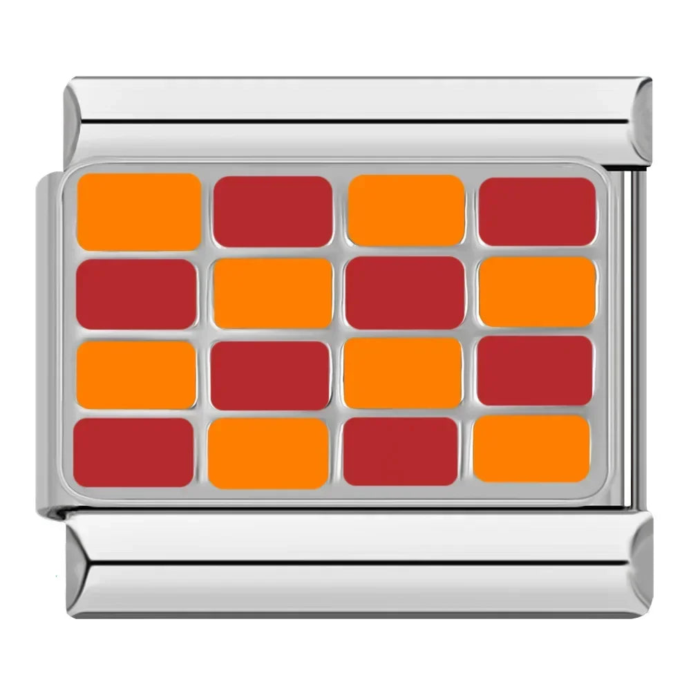 Colorful Checkerboard Pattern Charms – orange and red checkerboard pattern enamel charm, Italian charm bracelet charm by Charmtastic