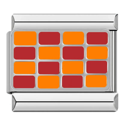 Colorful Checkerboard Pattern Charms – orange and red checkerboard pattern enamel charm, Italian charm bracelet charm by Charmtastic