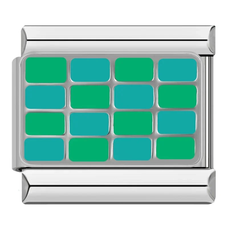 Colorful Checkerboard Pattern Charms – teal and green checkerboard pattern enamel charm, Italian charm bracelet charm by Charmtastic
