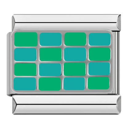 Colorful Checkerboard Pattern Charms – teal and green checkerboard pattern enamel charm, Italian charm bracelet charm by Charmtastic
