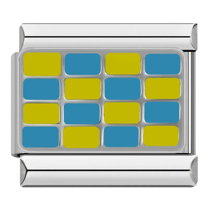 Colorful Checkerboard Pattern Charms – yellow and blue checkerboard pattern enamel charm, Italian charm bracelet charm by Charmtastic