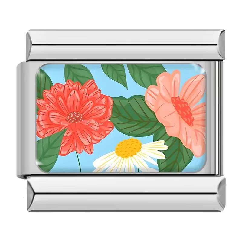 Colorful Flower Pattern Charms – Italian charm bracelet charm, design 3 of 6, by Charmtastic