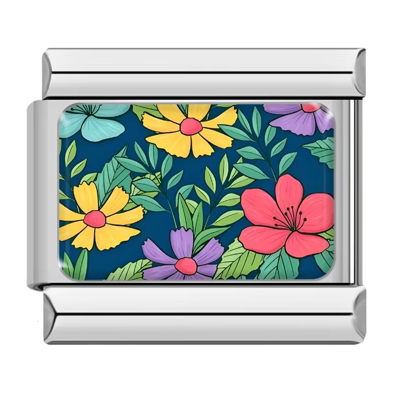 Colorful Flower Pattern Charms – Italian charm bracelet charm, design 6 of 6, by Charmtastic