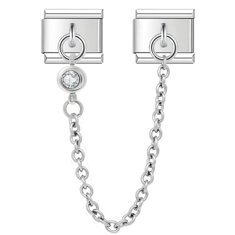colorful gemstone chains charms – clear round CZ safety chain charm, Italian charm bracelet charm by Charmtastic
