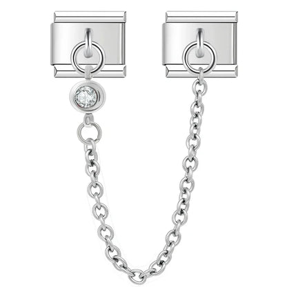 colorful gemstone chains charms – clear round CZ safety chain charm, Italian charm bracelet charm by Charmtastic