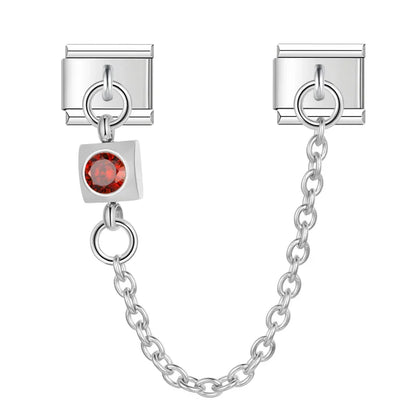 colorful gemstone chains charms – red square CZ safety chain charm, Italian charm bracelet charm by Charmtastic
