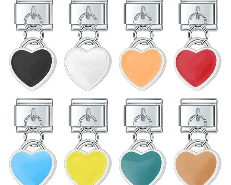 Colorful glaze heart dangle silver Italian charms, by Charmtastic