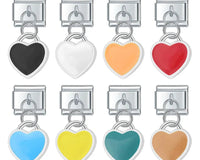 Colourful Glaze Heart Dangle Italian Charms — Silver Pastel Enamel Heart Dangle Links