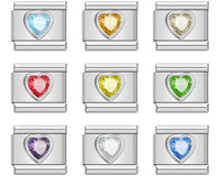 Crystal Heart Gemstone Italian Charms — CZ Birthstone Colour Bracelet Links
