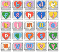 Colourful Heart Letter Initial Italian Charms a–z — Lowercase Alphabet Heart Bracelet Links