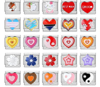Colourful Hearts & Stars Italian Charms — Rainbow, Glitter & Enamel Bracelet Links