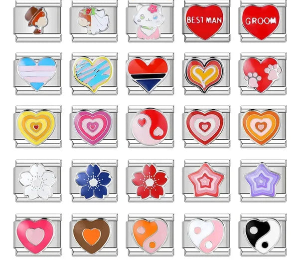 Colorful Hearts & Stars Italian Charms – Italian charm bracelet charm, design 1 of 6, by Charmtastic