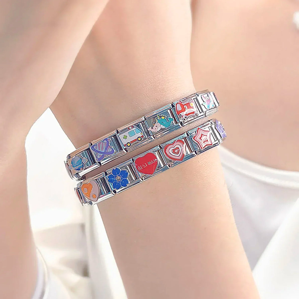Colorful Hearts & Stars Italian Charms – Italian charm bracelet charm, design 3 of 6, by Charmtastic