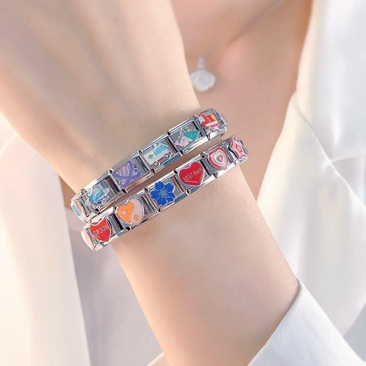 Colorful Hearts & Stars Italian Charms – Italian charm bracelet charm, design 4 of 6, by Charmtastic