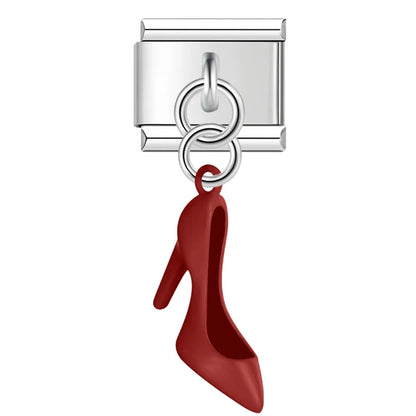 Colorful High Heels dangle charms – red enamel high-heel shoe dangle charm, Italian charm bracelet charm by Charmtastic